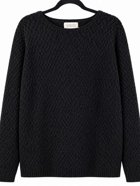 Lands’ End Textured Knit Sweater Black Size L Cozy Cotton Pullover